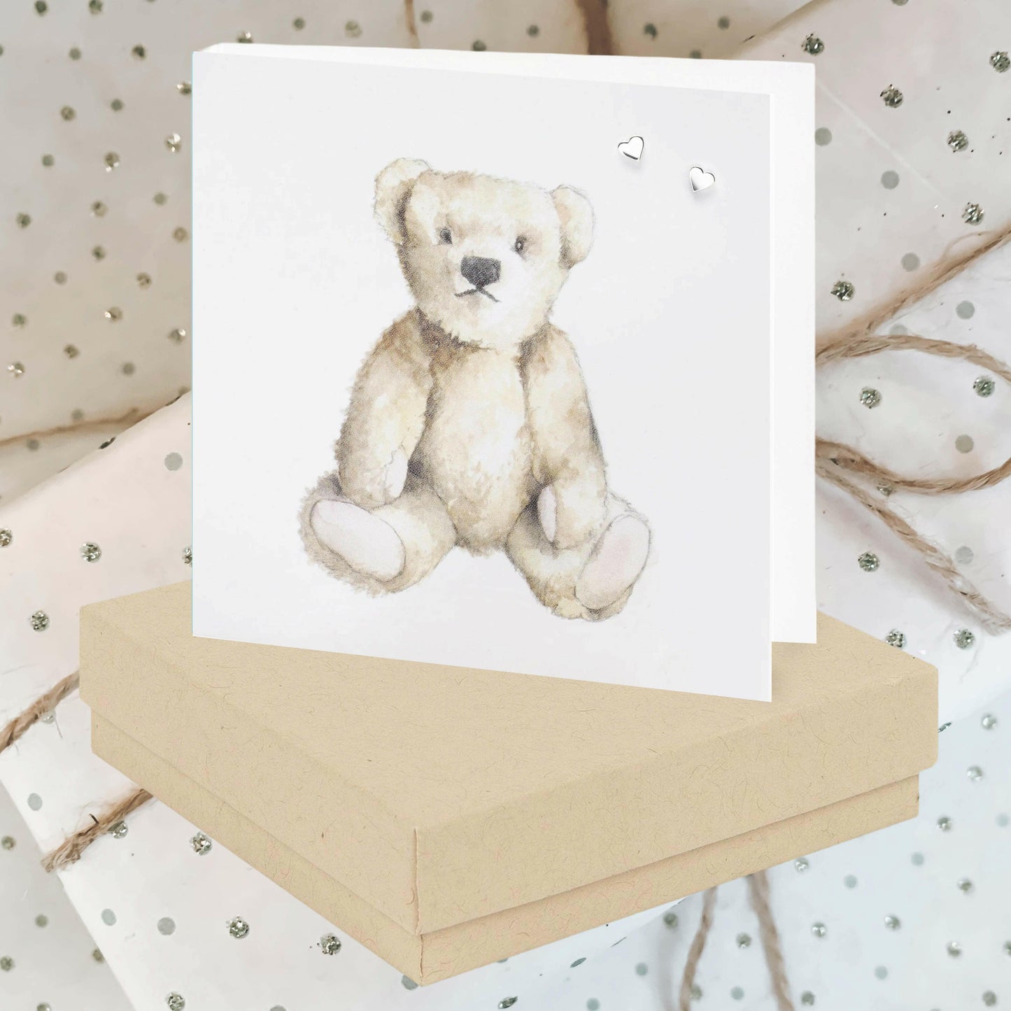 Sterling Silver Heart Stud Earrings with Boxed Teddy Card - Ideal Gift for Any Occasion - Crumble and Core