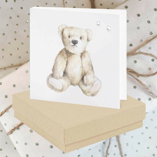 Sterling Silver Heart Stud Earrings with Boxed Teddy Card - Ideal Gift for Any Occasion - Crumble and Core