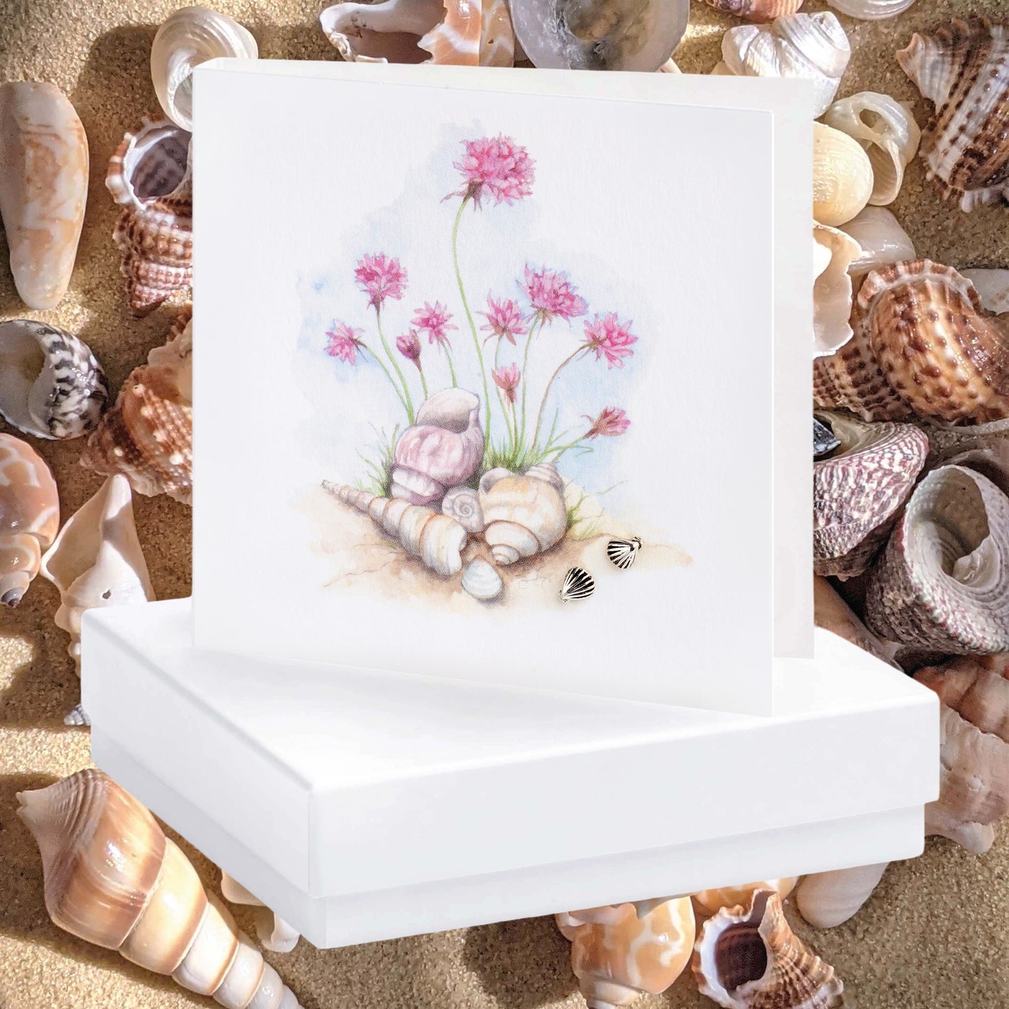 Sterling Silver Shell Stud Earrings - Beautifully Boxed Card for Gifting