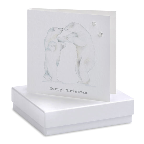 Sterling Silver Stud Earrings - Christmas Card - Polar Bear - Boxed for Gifting