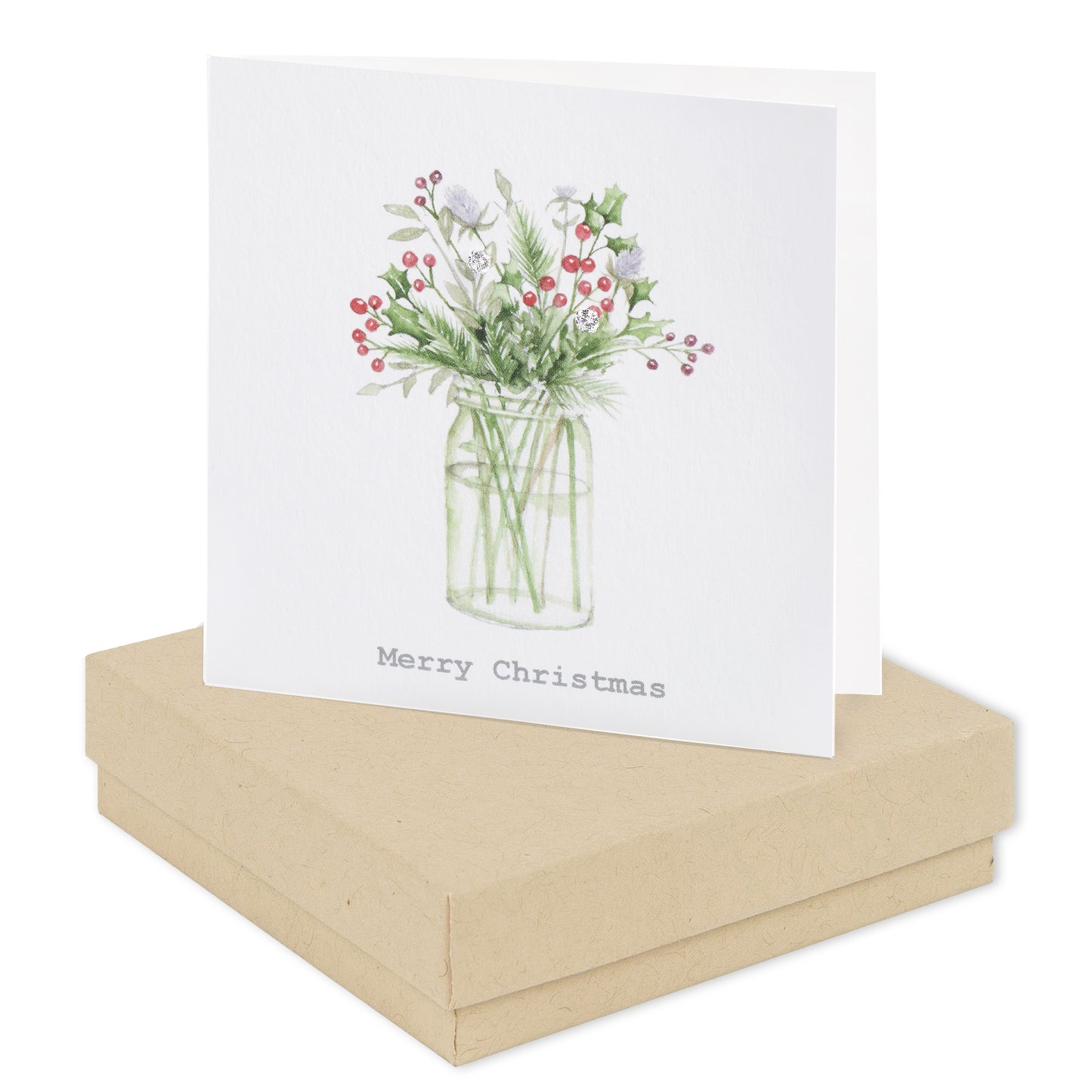 Merry Christmas Card with Sterling Silver Stud Earrings in Box - Perfect Christmas Gift