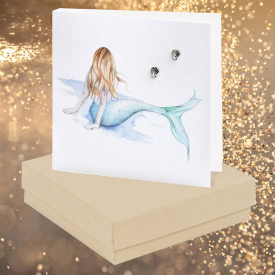 Shell Sterling Silver Stud Earrings - Boxed Mermaid Card - Gifts for Girls