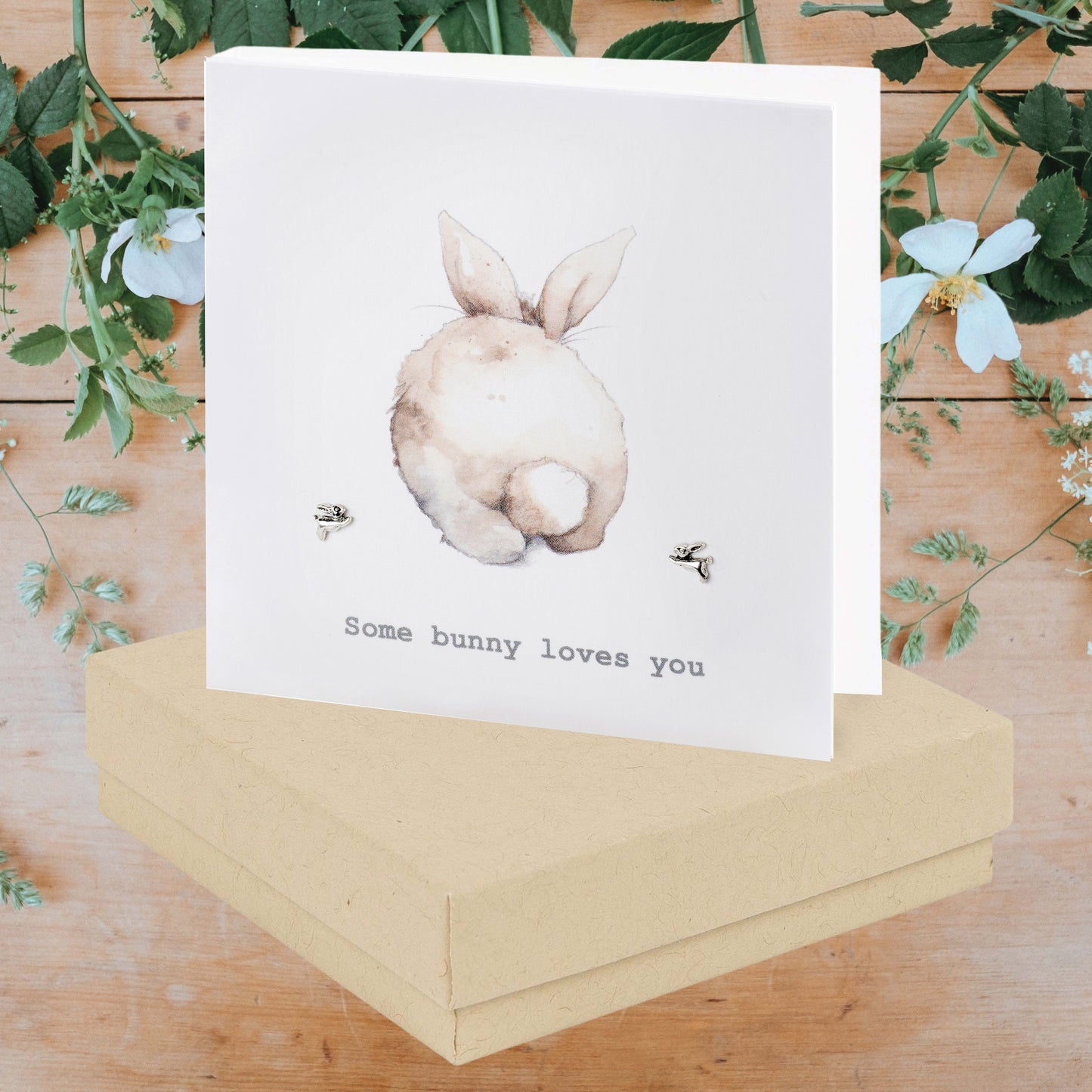 Sterling Silver Bunny Stud Earrings on Gift Card - Perfect Gift for Someone Special