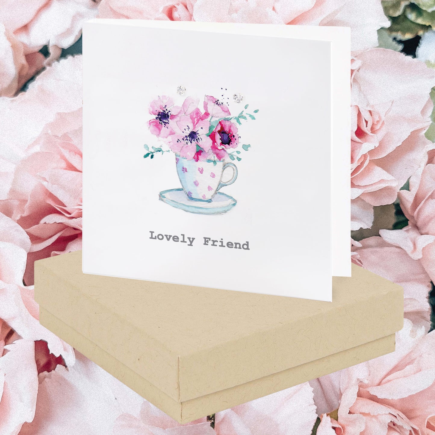 Sterling Silver Stud Earrings  Teacup Card Gift Set for Your Best Friend