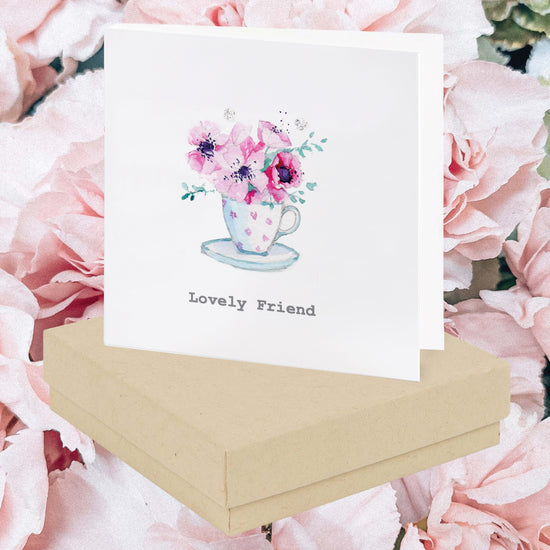 Sterling Silver Stud Earrings  Teacup Card Gift Set for Your Best Friend