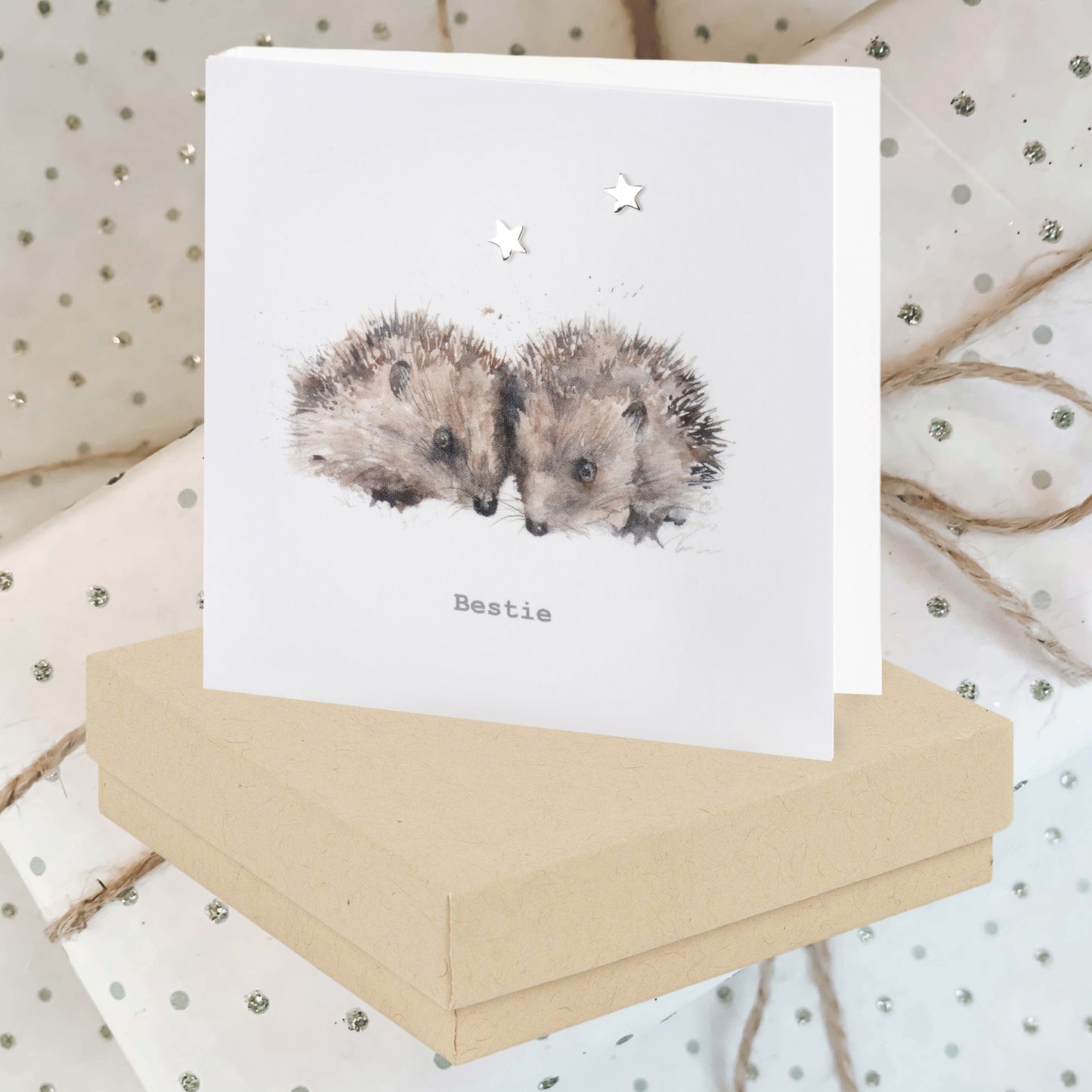 Sterling Silver Star Stud Earrings with Hedgehog Card  Thoughtful Best Friend Gift