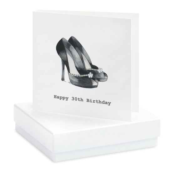 Load image into Gallery viewer, Boxed Black Shoes 30th Birthday Earring Card Earrings Crumble and Core   
