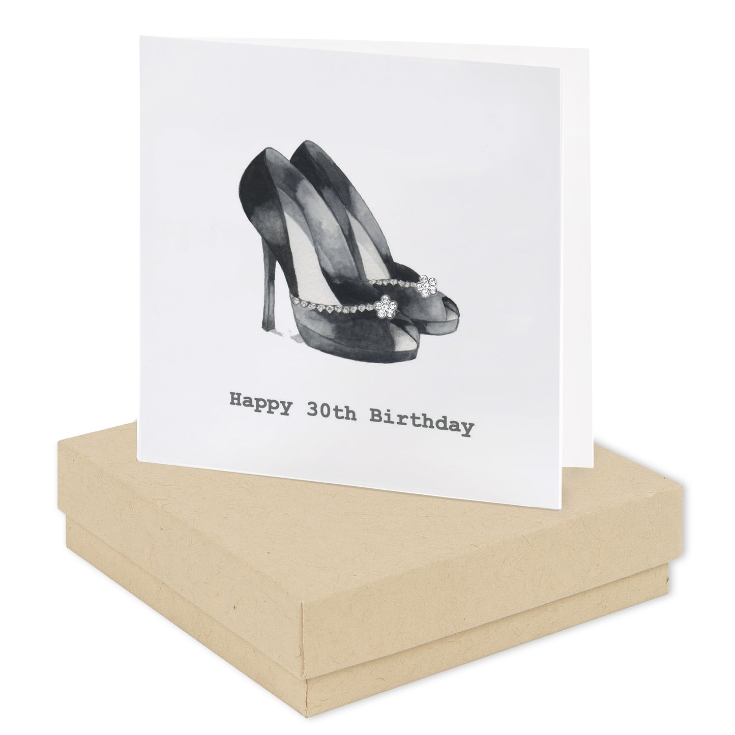 Sterling Silver Stud Earrings on 30th Birthday Card - Boxed Black Shoes Design - Elegant Gift