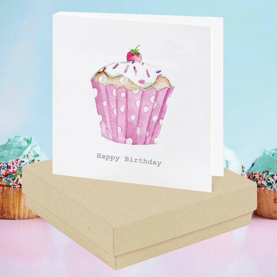 Sterling Silver Pearl Stud Earrings on Birthday Cupcake Card - Ideal Gift for Celebrations - Crumble and Core