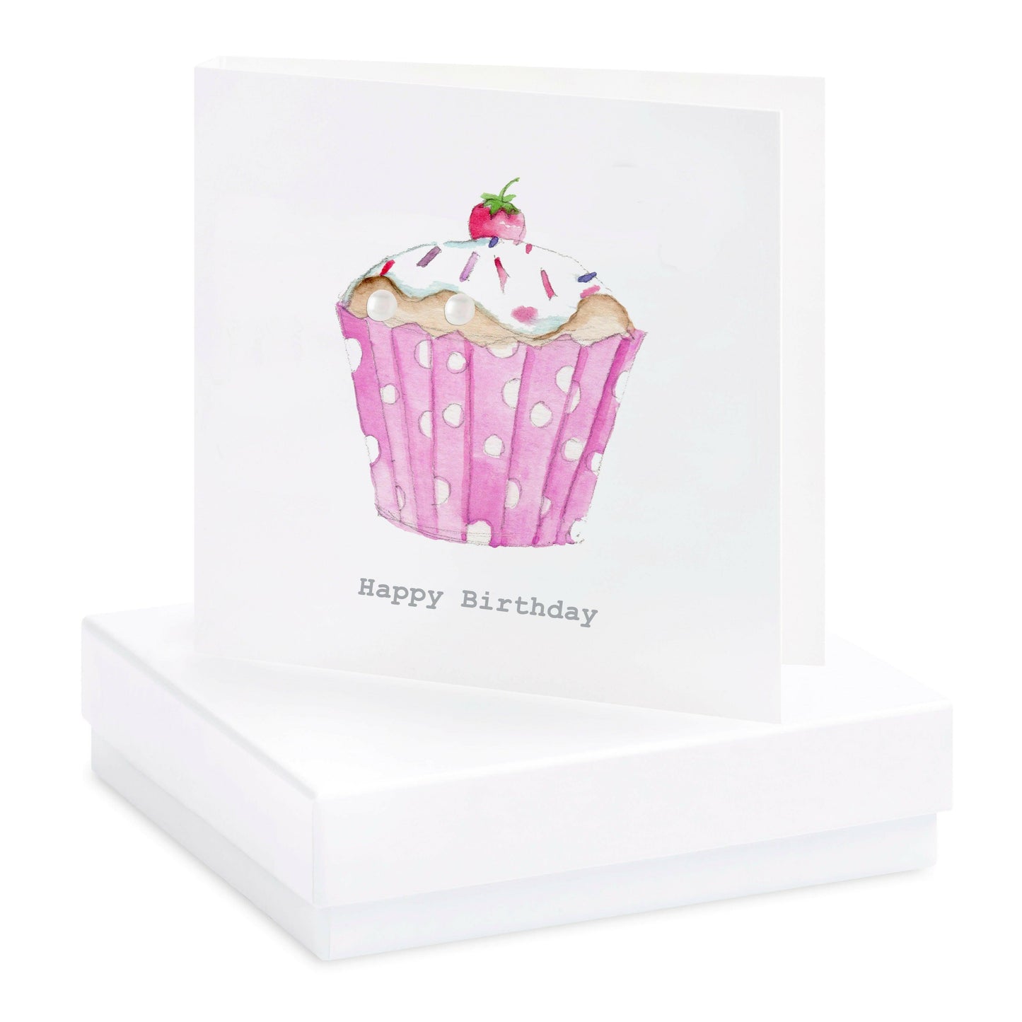 Sterling Silver Pearl Stud Earrings on Birthday Cupcake Card - Ideal Gift for Celebrations - Crumble and Core