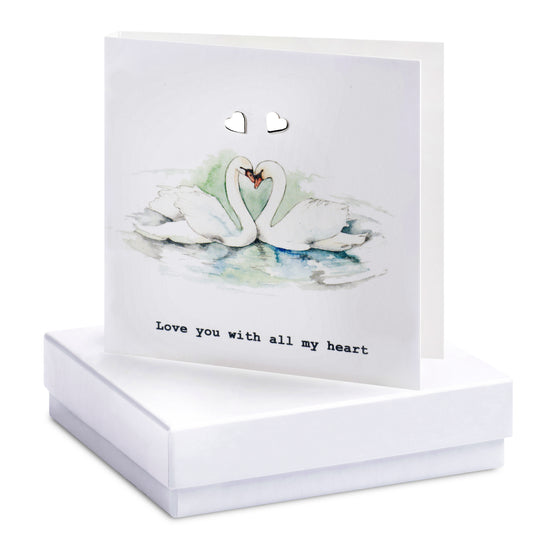 Sterling Silver Heart Stud Earrings in Gift Box with Swan Card - Perfect for Any Occasion