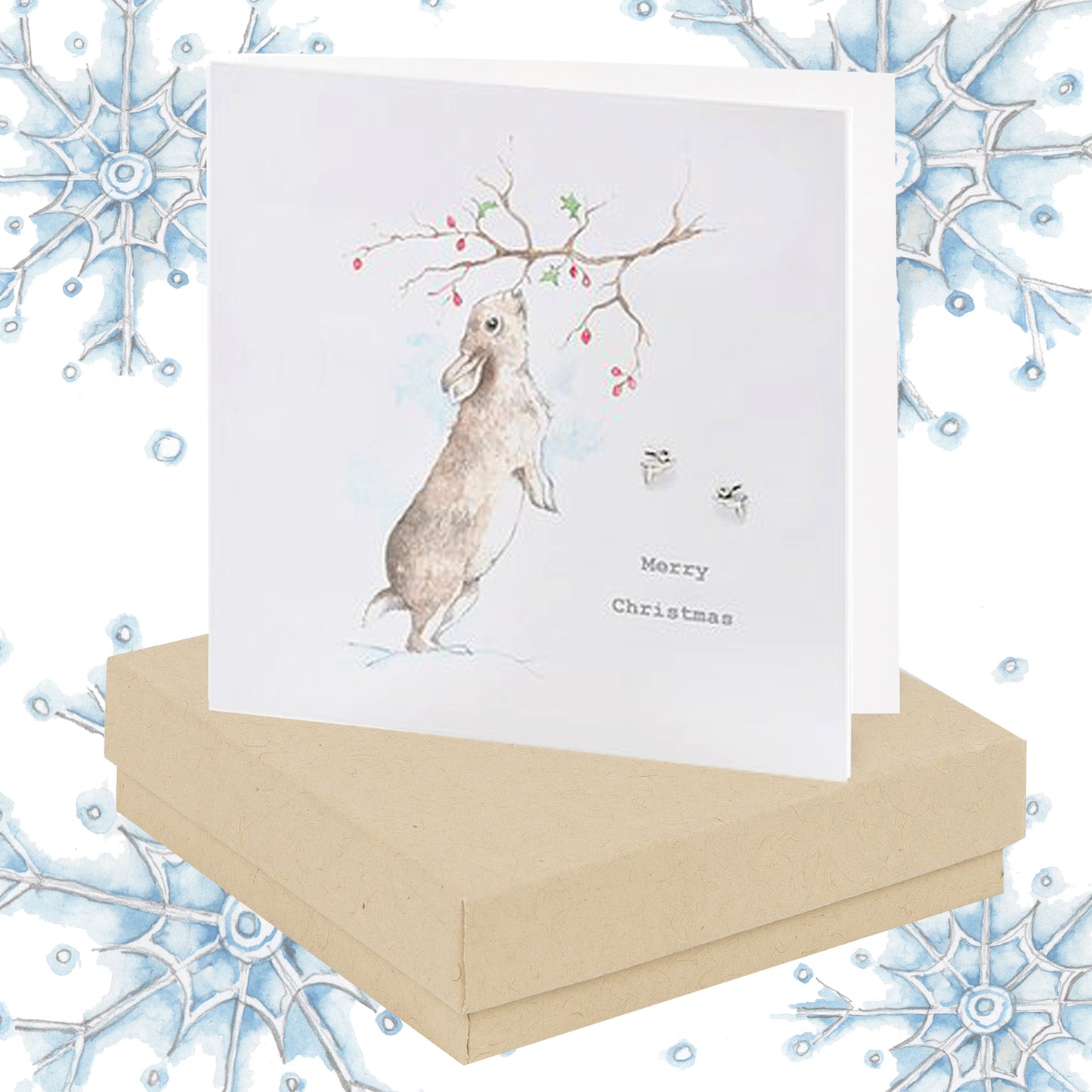 Bunny Sterling Silver Stud Earrings in a Boxed Christmas Card Set - Gift for Girls