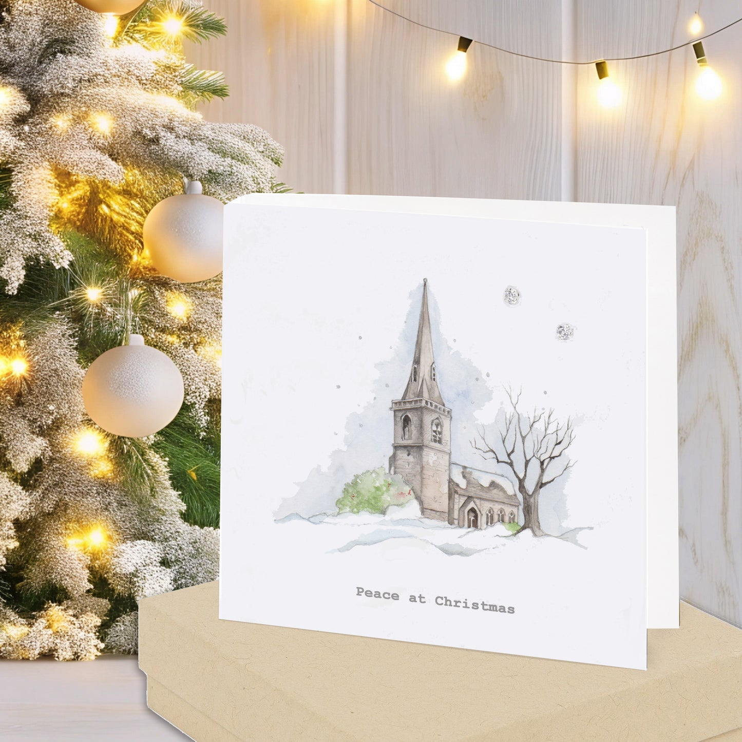 Sterling Silver Crystal Star Stud Earrings on a Boxed Christmas Church Card