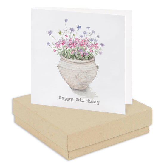 Sterling Silver Happy Birthday Stud Earrings on Floral Card - Thoughtful Gift Idea