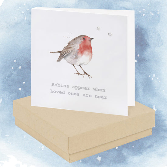 Sterling Silver Crystal Stud Earrings - Robins Appear Card - Boxed Sympathy Gift