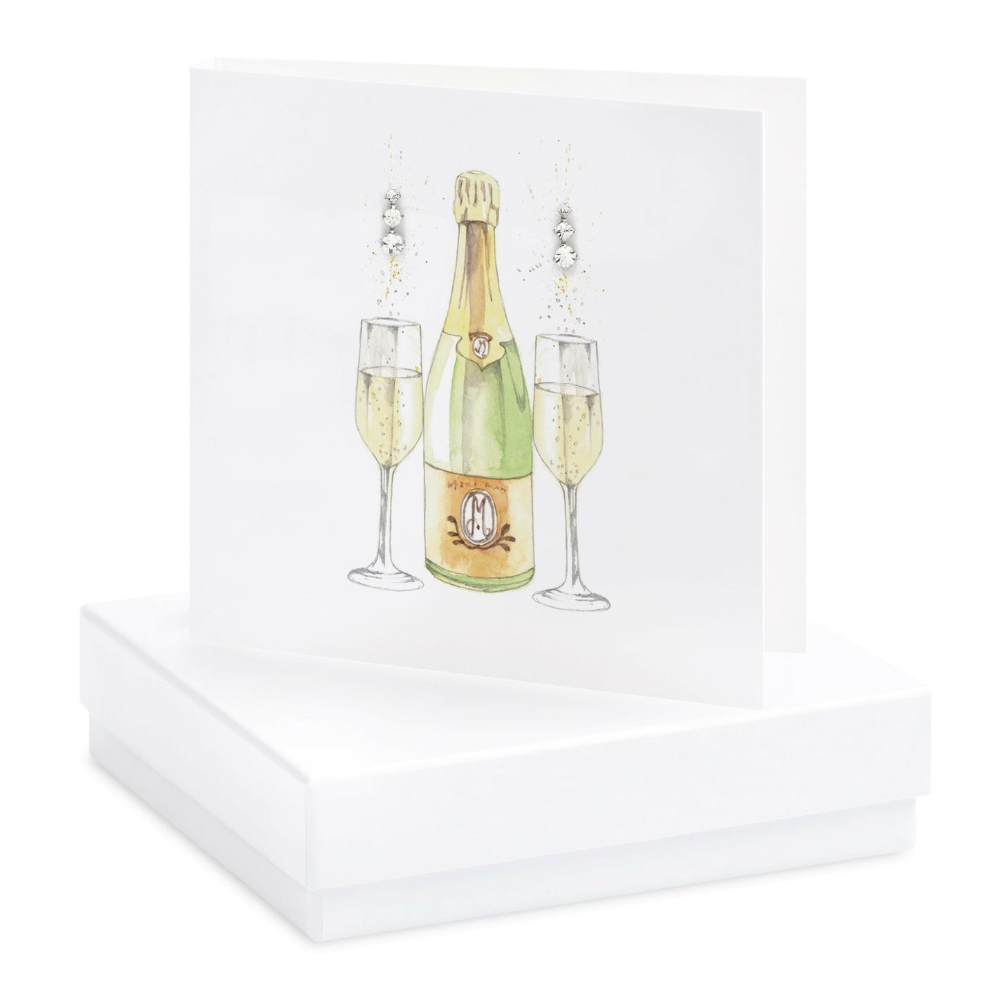 Boxed Champagne and Glasses Earring Card Earrings Crumble and Core White  