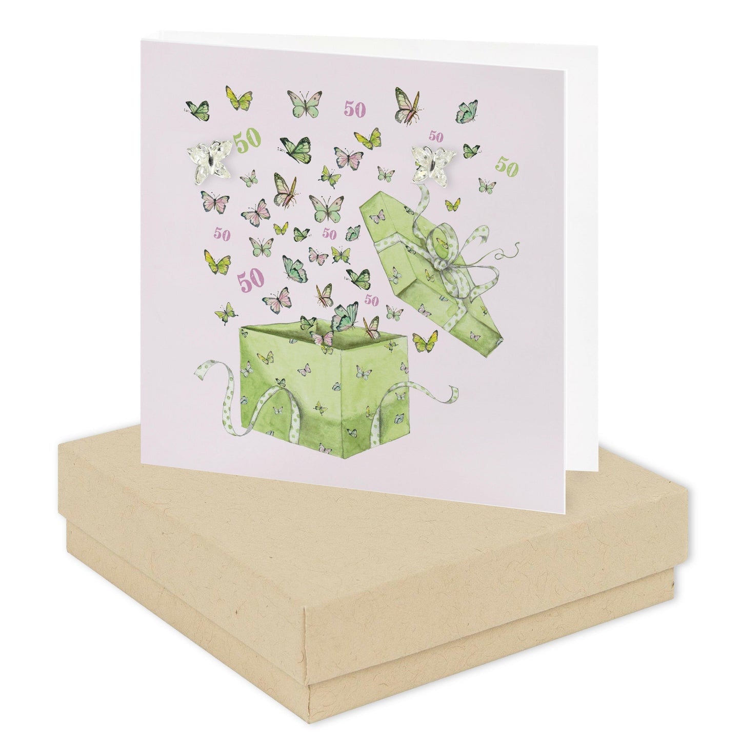 Boxed Earring Card Butterfly 50th Earrings Crumble and Core Kraft  