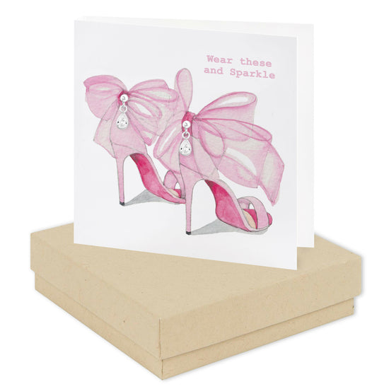 Boxed Silver Earring Card Pink Bow Shoes Earrings Crumble and Core Kraft  