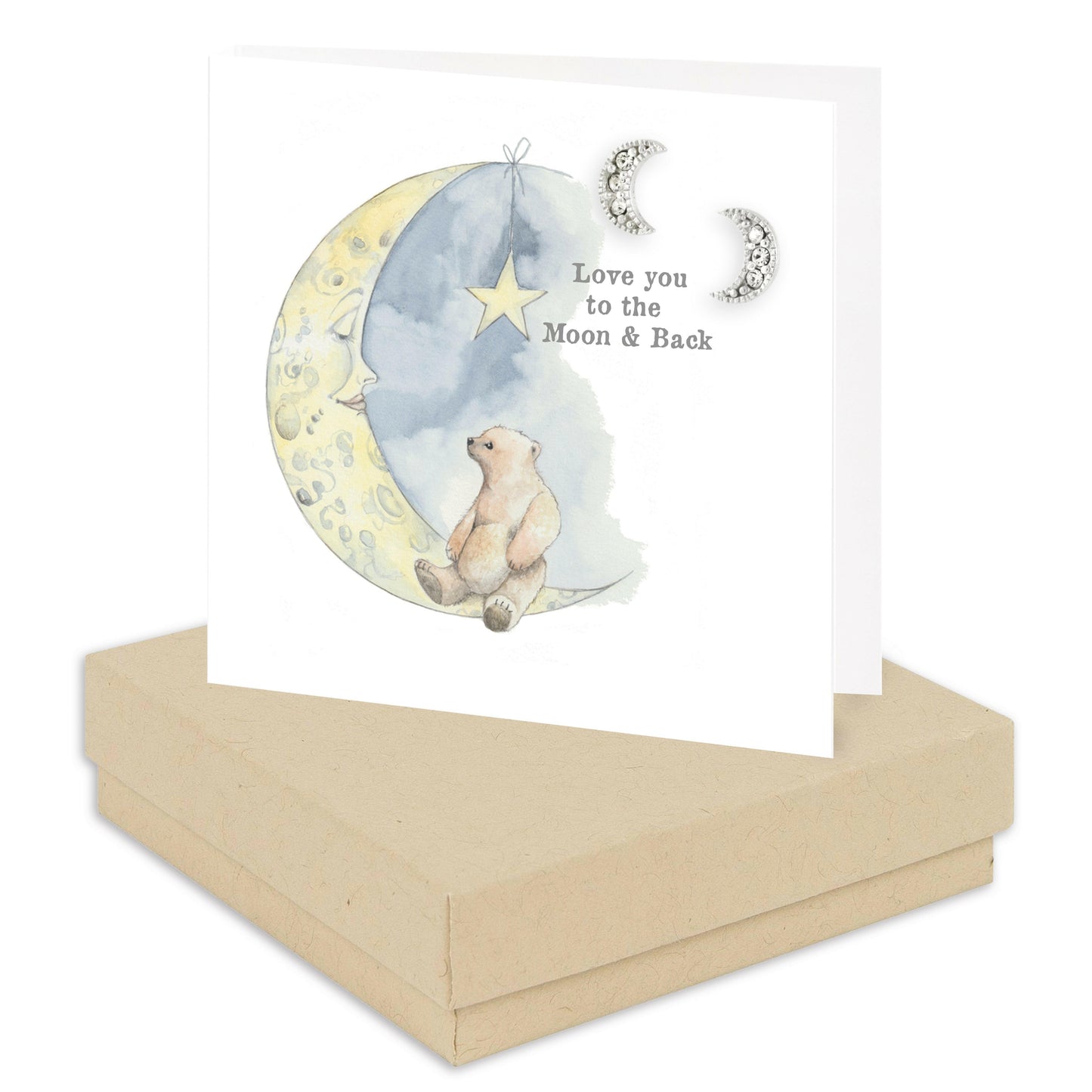 Boxed Silver Earring Card Bear and Moon Love You to The Moon & Back Earrings Crumble and Core Kraft  