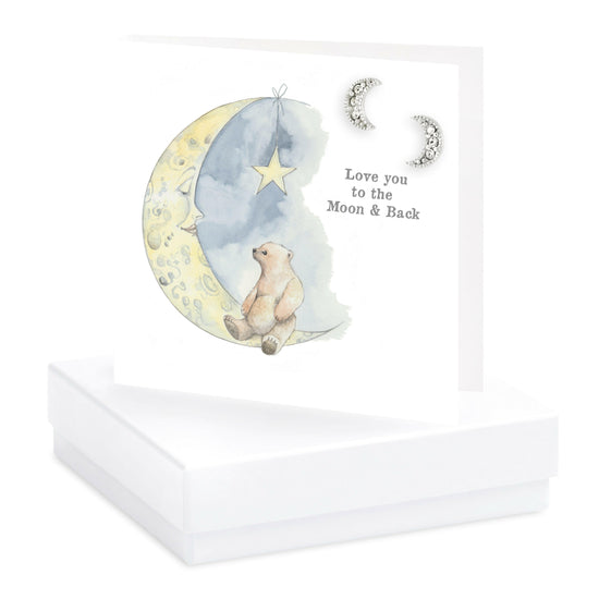 Boxed Silver Earring Card Bear and Moon Love You to The Moon & Back Earrings Crumble and Core White  