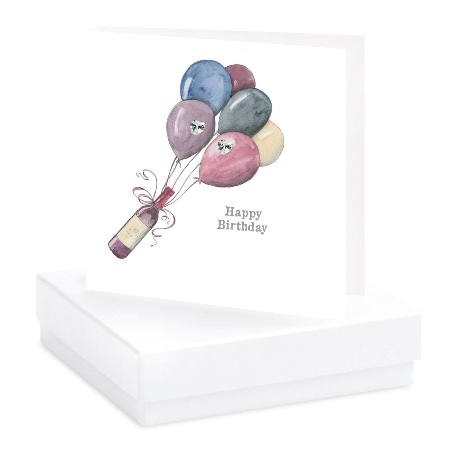 Boxed Silver Earring Card Wine & Balloons Happy Birthday Earrings Crumble and Core White  