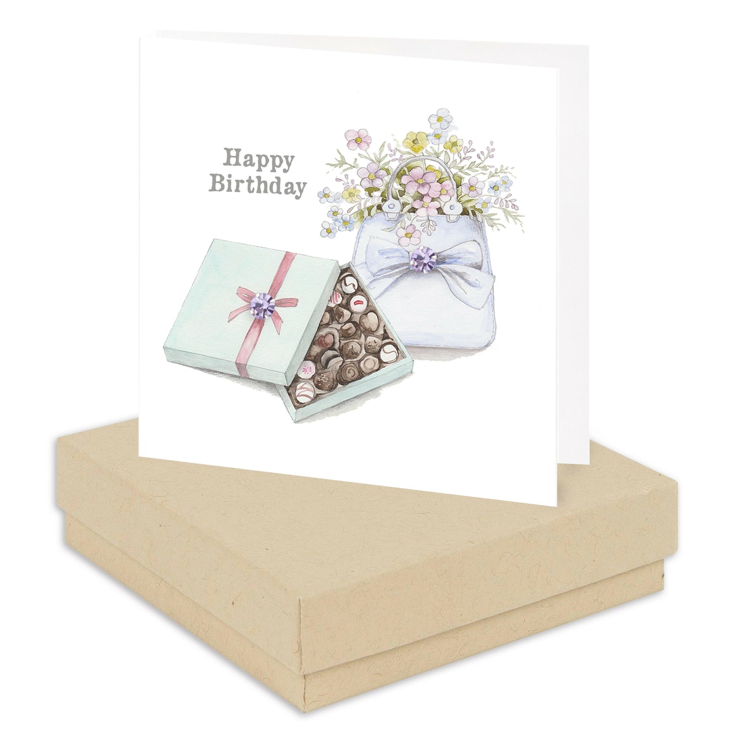 Boxed Silver Earring Card Bag & Chocolates Happy Birthday Earrings Crumble and Core Kraft  