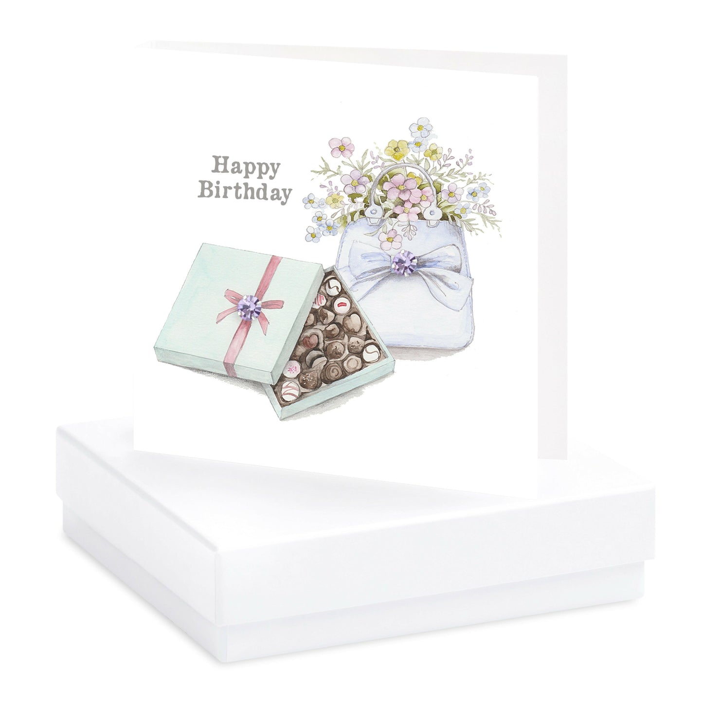 Boxed Silver Earring Card Bag & Chocolates Happy Birthday Earrings Crumble and Core White  