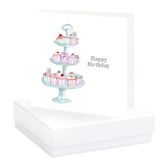 Boxed Silver Earring Card Cake Stand Happy Birthday Earrings Crumble and Core White  