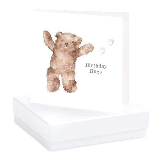 Boxed Silver Earring Card Teddy Birthday Hugs Earrings Crumble and Core White  