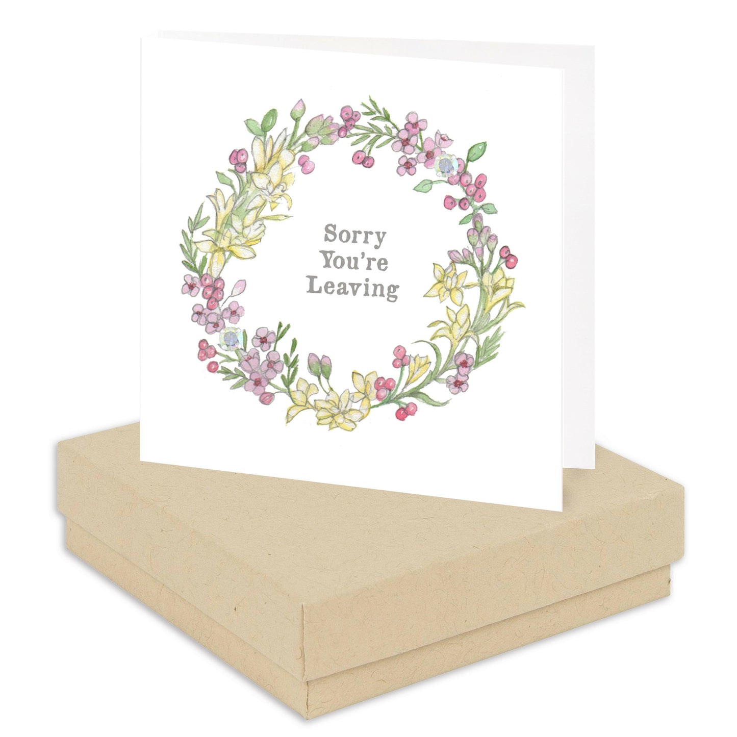 Boxed Silver Earring Card Sorry Leaving Wreath Earrings Crumble and Core Kraft  