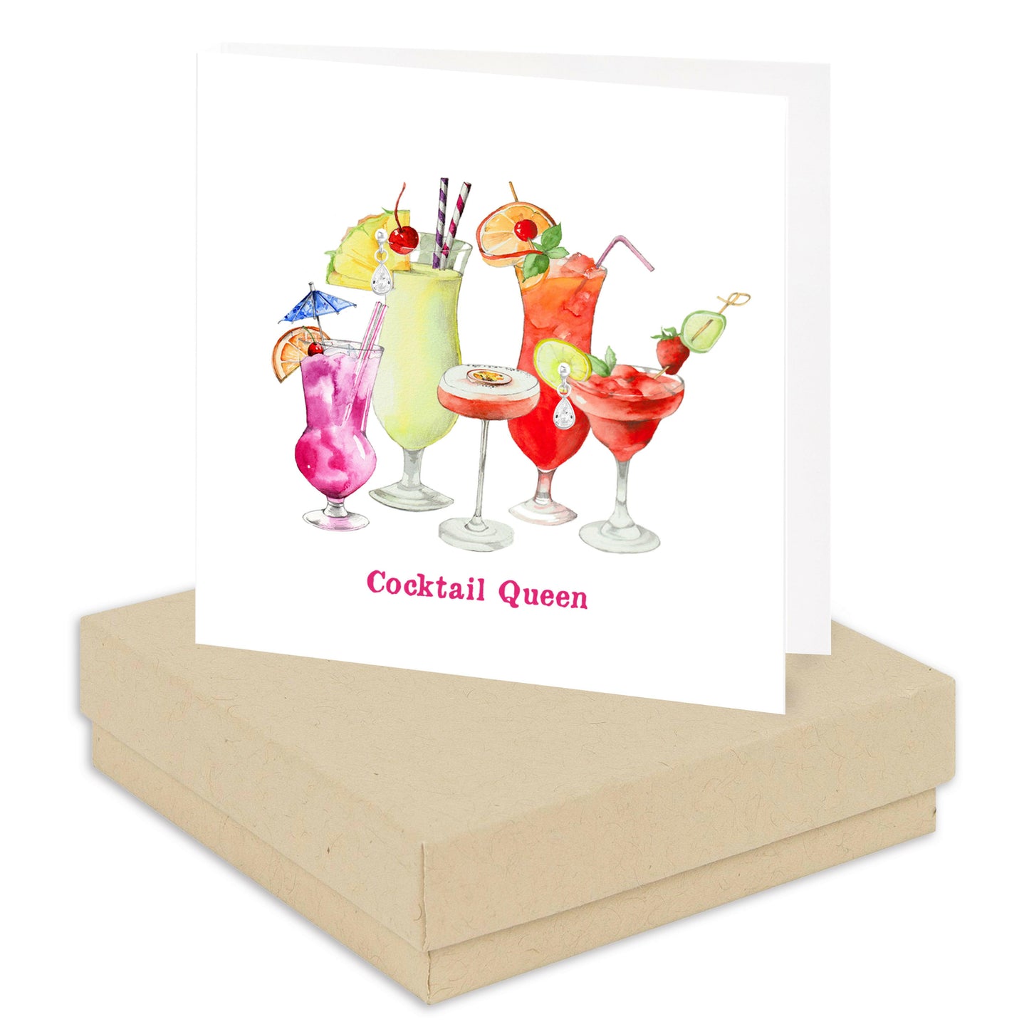 Boxed Silver Earring Card Cocktail Queen Earrings Crumble and Core Kraft  