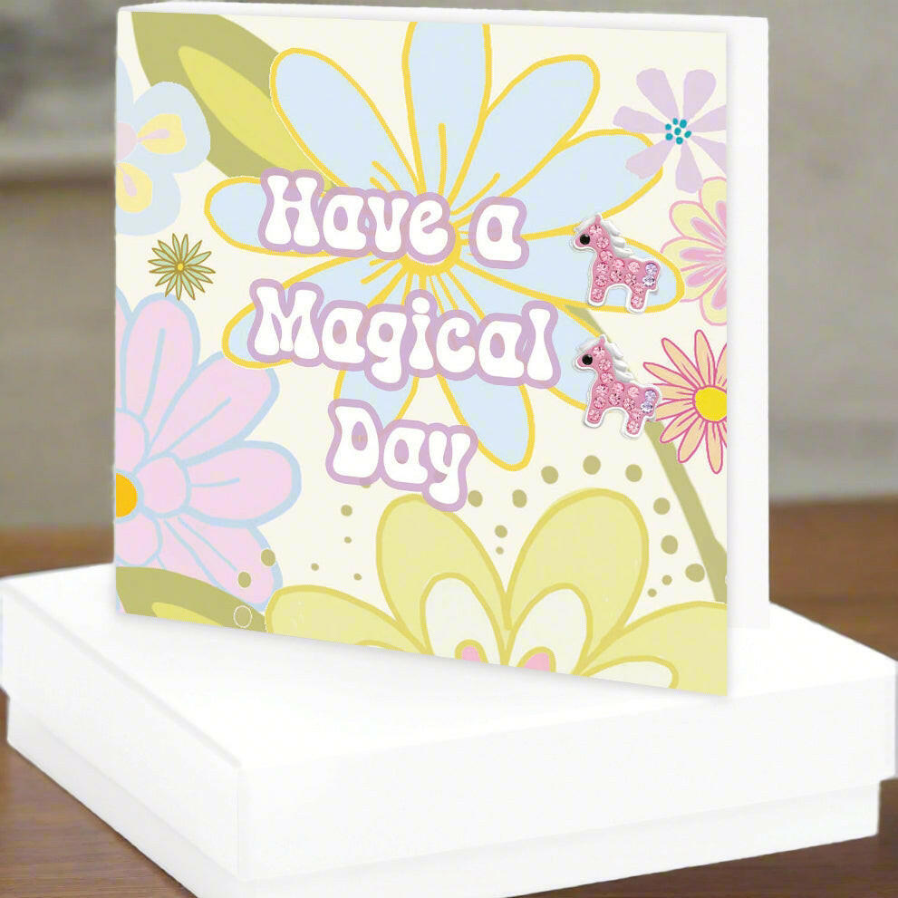 Sterling Silver Sparkly Pony Earrings - Gift Box -  Magical Gift for Girls