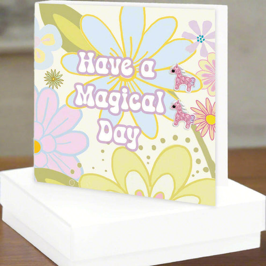 Sterling Silver Sparkly Pony Earrings - Gift Box -  Magical Gift for Girls