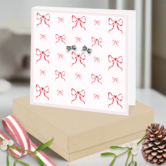 Sterling Silver Christmas Bows Earring Card and Gift Box