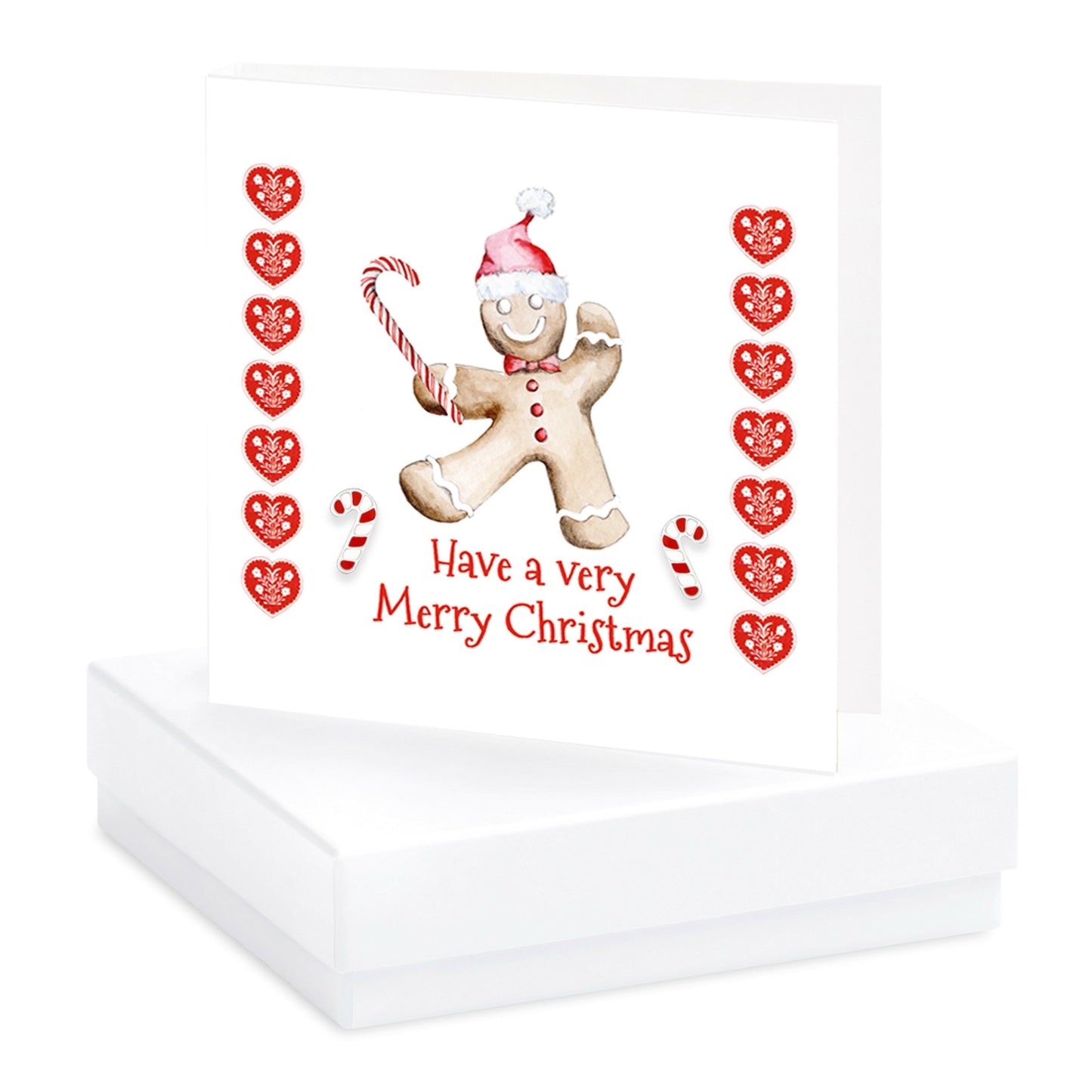Sterling Silver Christmas Candy Cane Earrings Card and Gift Box