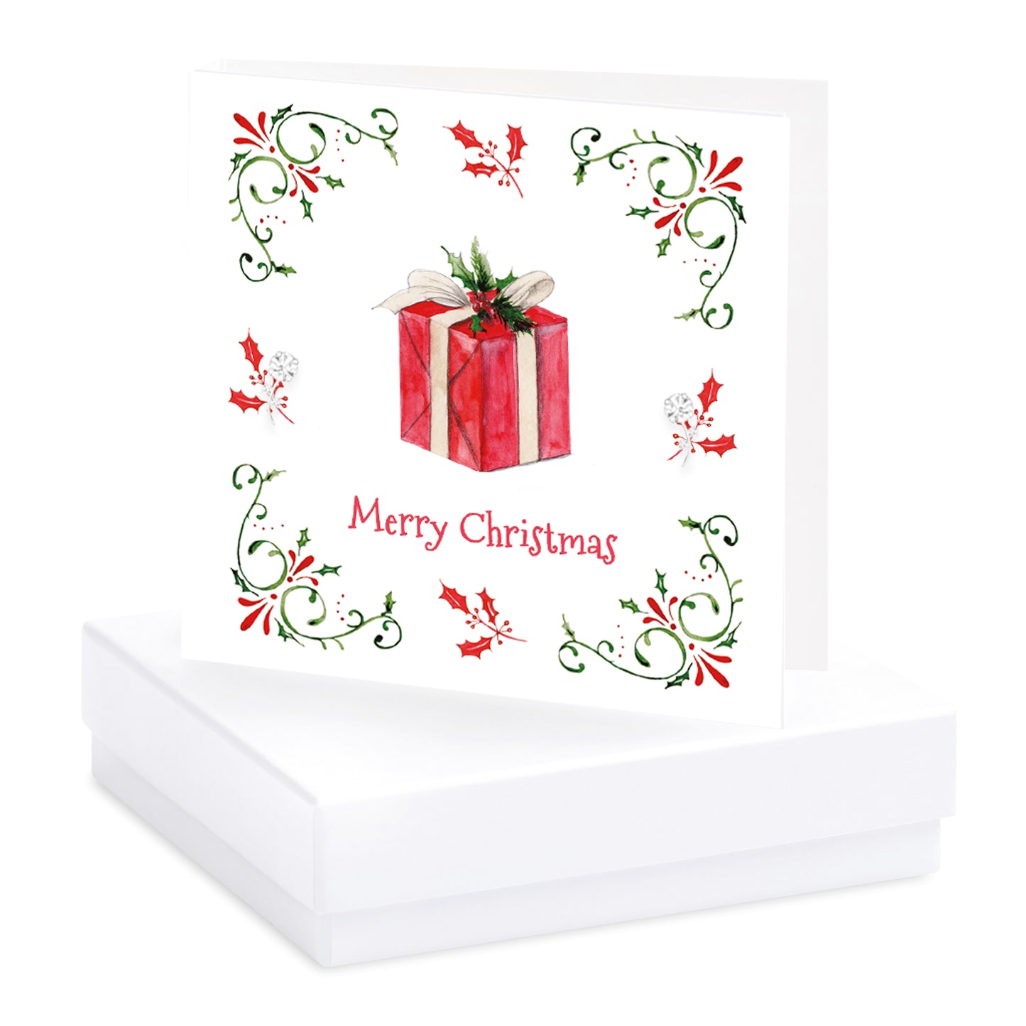 Sterling Silver Christmas Present Earrings Card and Gift Box