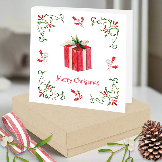 Sterling Silver Christmas Present Earrings Card and Gift Box