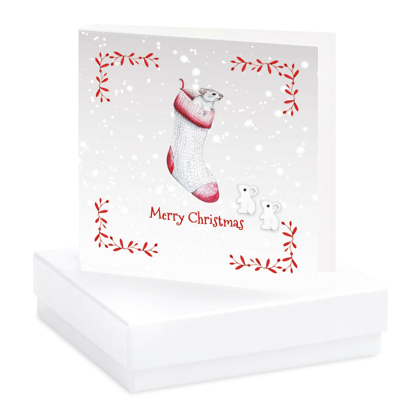Sterling Silver Christmas Mouse Earrings Card and Gift Box