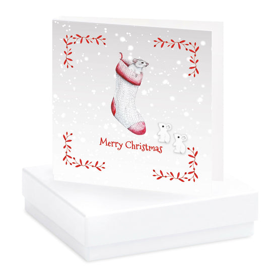 Load image into Gallery viewer, Sterling Silver Christmas Mouse Earrings Card and Gift Box
