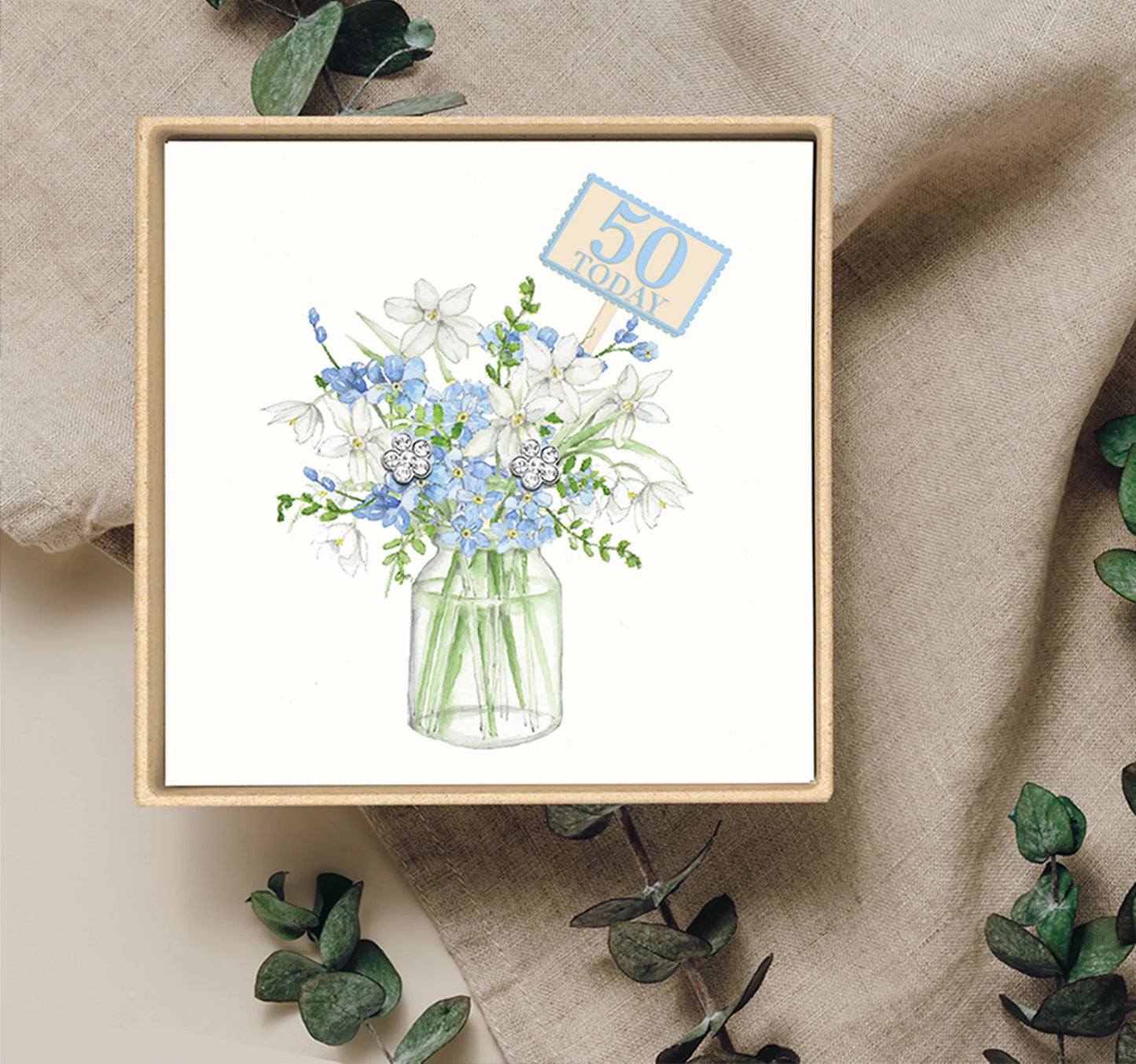 Sterling Silver Studs -  Earrings - Flower Studs with CZ Gemstone | Gift Box Set