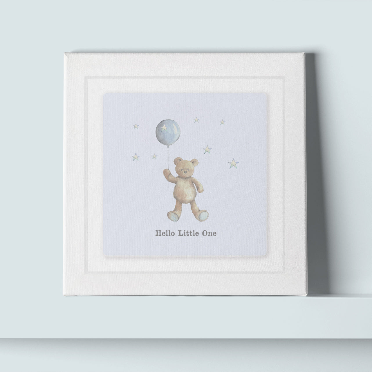 Hand Finished Ceramic Framed Tile Print - Blue Teddy & Balloon Design - Nursery Decor - Newborn Gifts