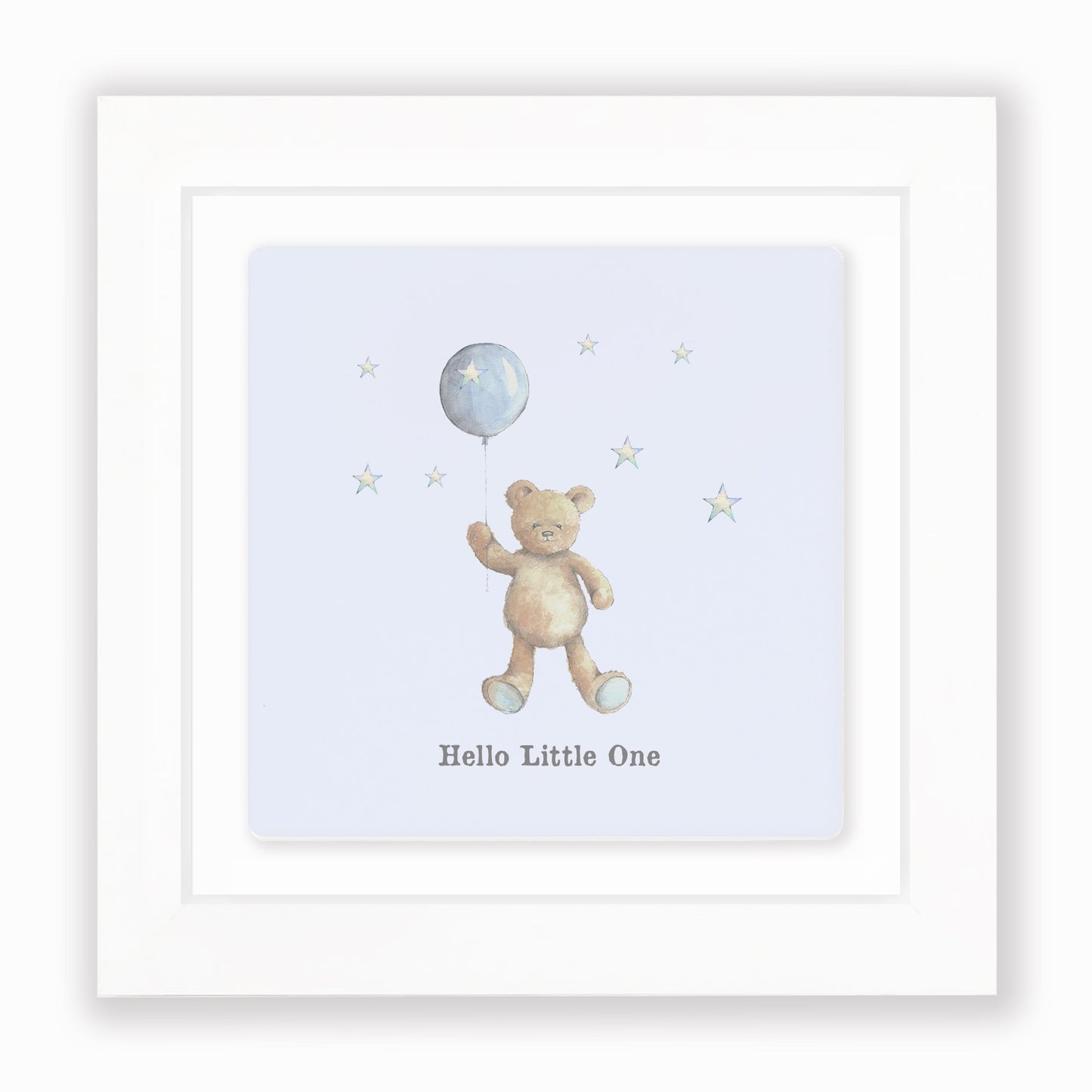 Hand Finished Ceramic Framed Tile Print - Blue Teddy & Balloon Design - Nursery Decor - Newborn Gifts