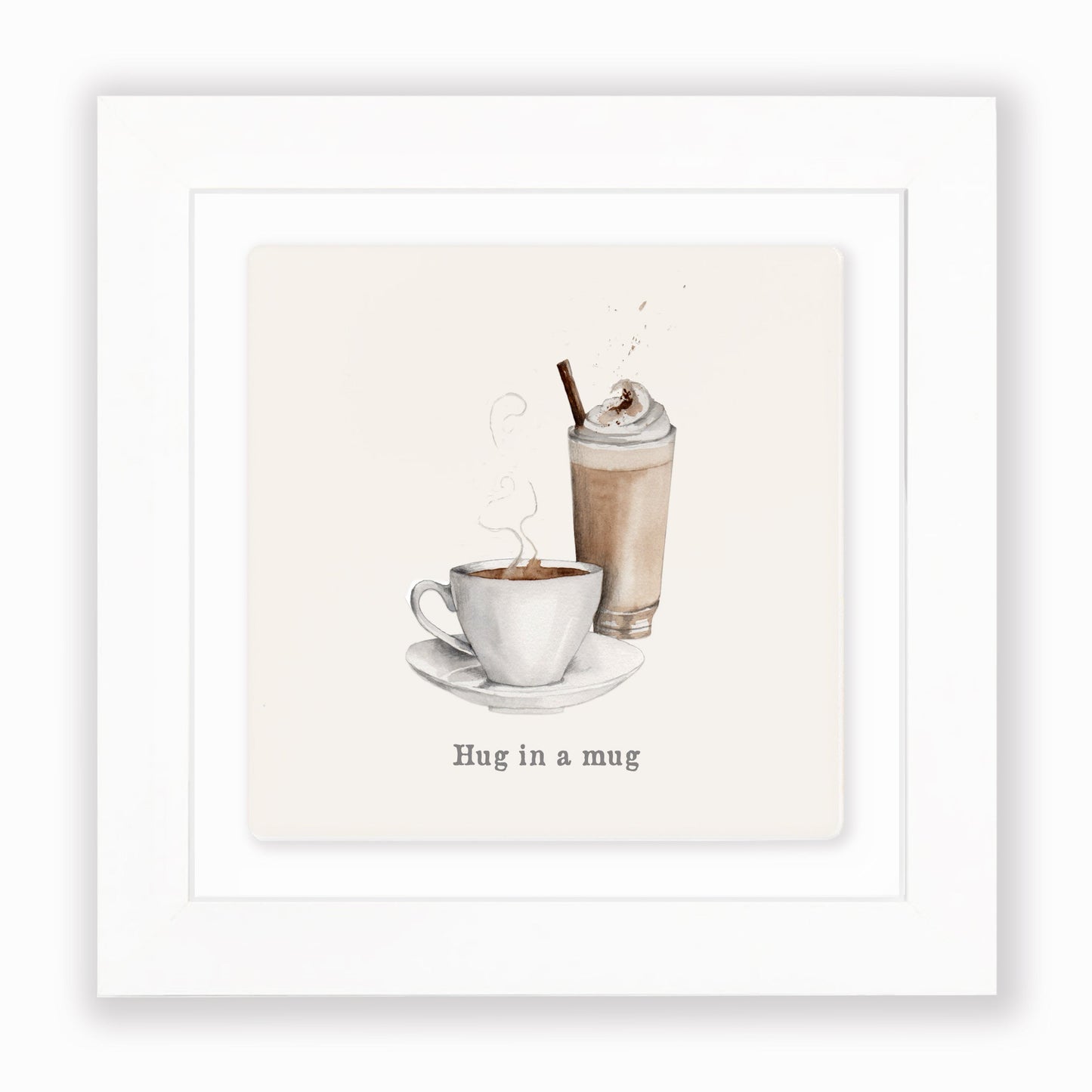Hand Finished Ceramic Framed Tile Print - Hug In A Mug Coffee Design - Home Decor - Gifts for Her
