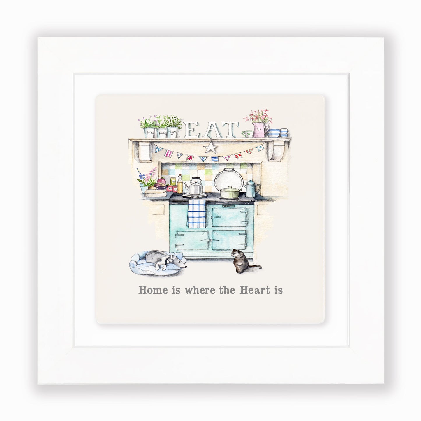 Hand Finished Ceramic Framed Tile Print - Aga Home Is Where The Heart Is Design - Home Decor - Gifts for Her