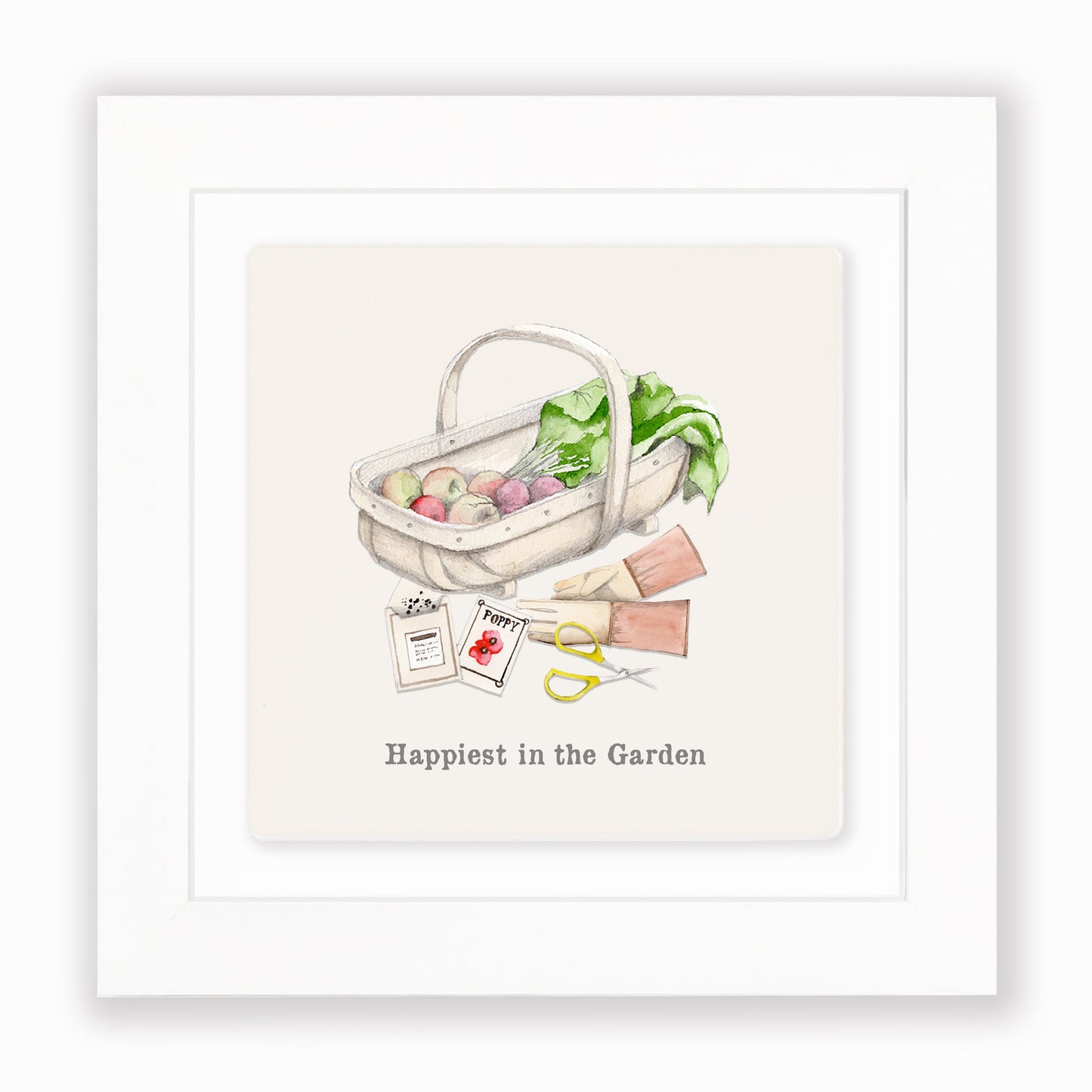 Hand Finished Ceramic Framed Tile Print - Garden Trug Design - Home Decor - Gifts for Her