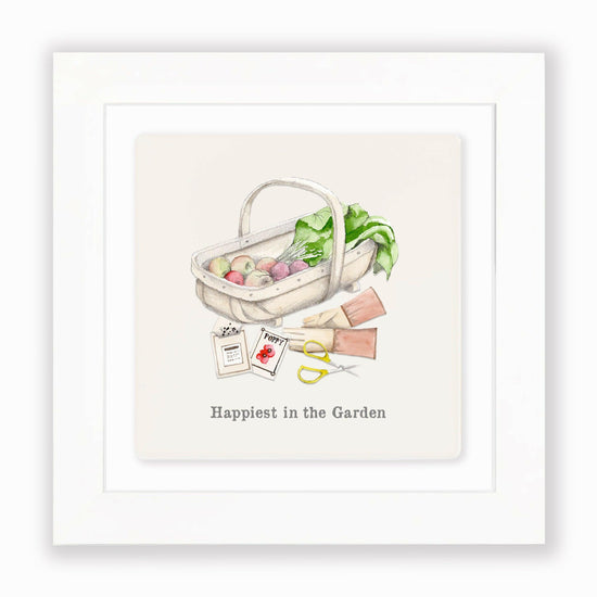 Load image into Gallery viewer, Hand Finished Ceramic Framed Tile Print - Garden Trug Design - Home Decor - Gifts for Her
