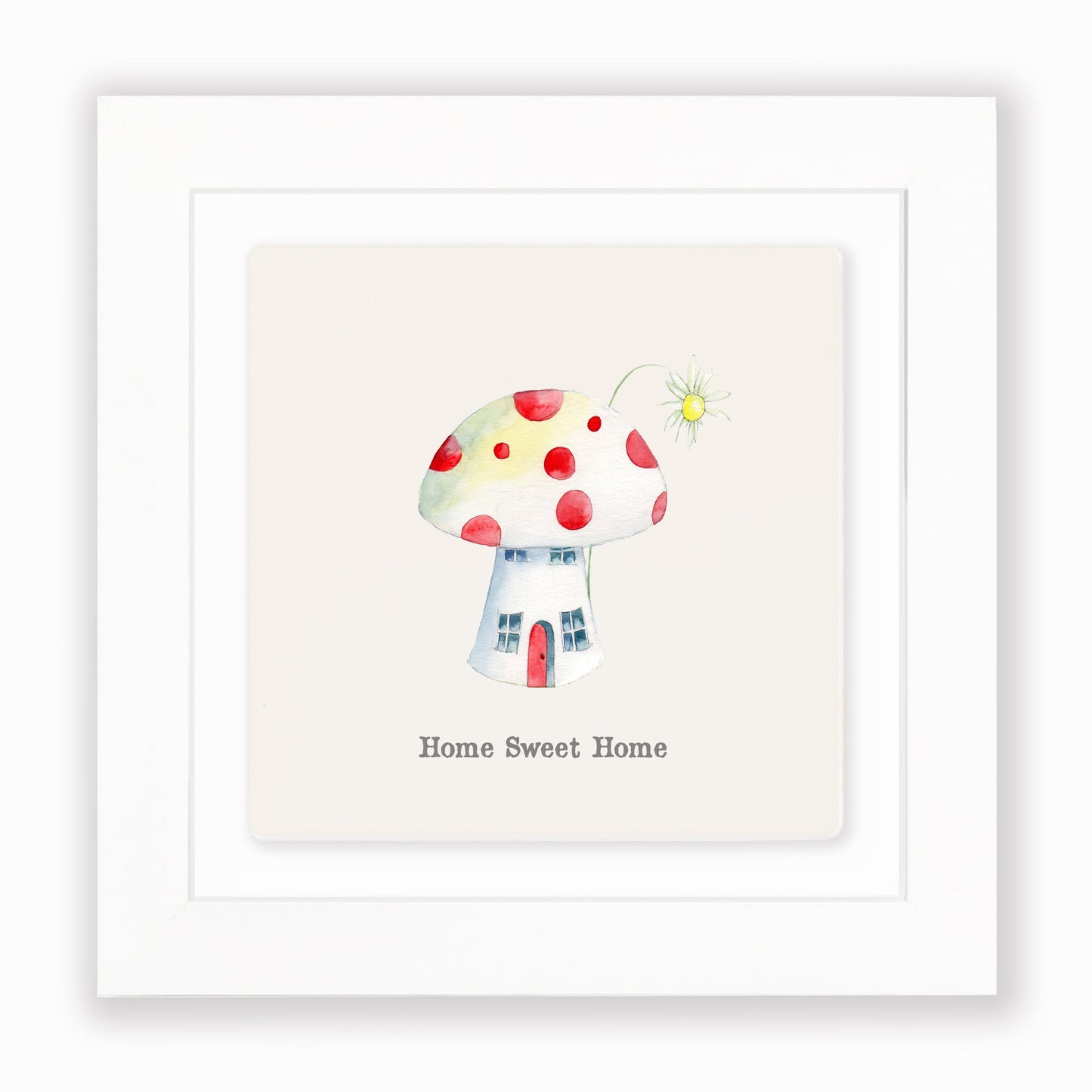 Hand Finished Ceramic Framed Tile Print - Toadstool Home Sweet Home Design - Home Decor - Gifts for Her