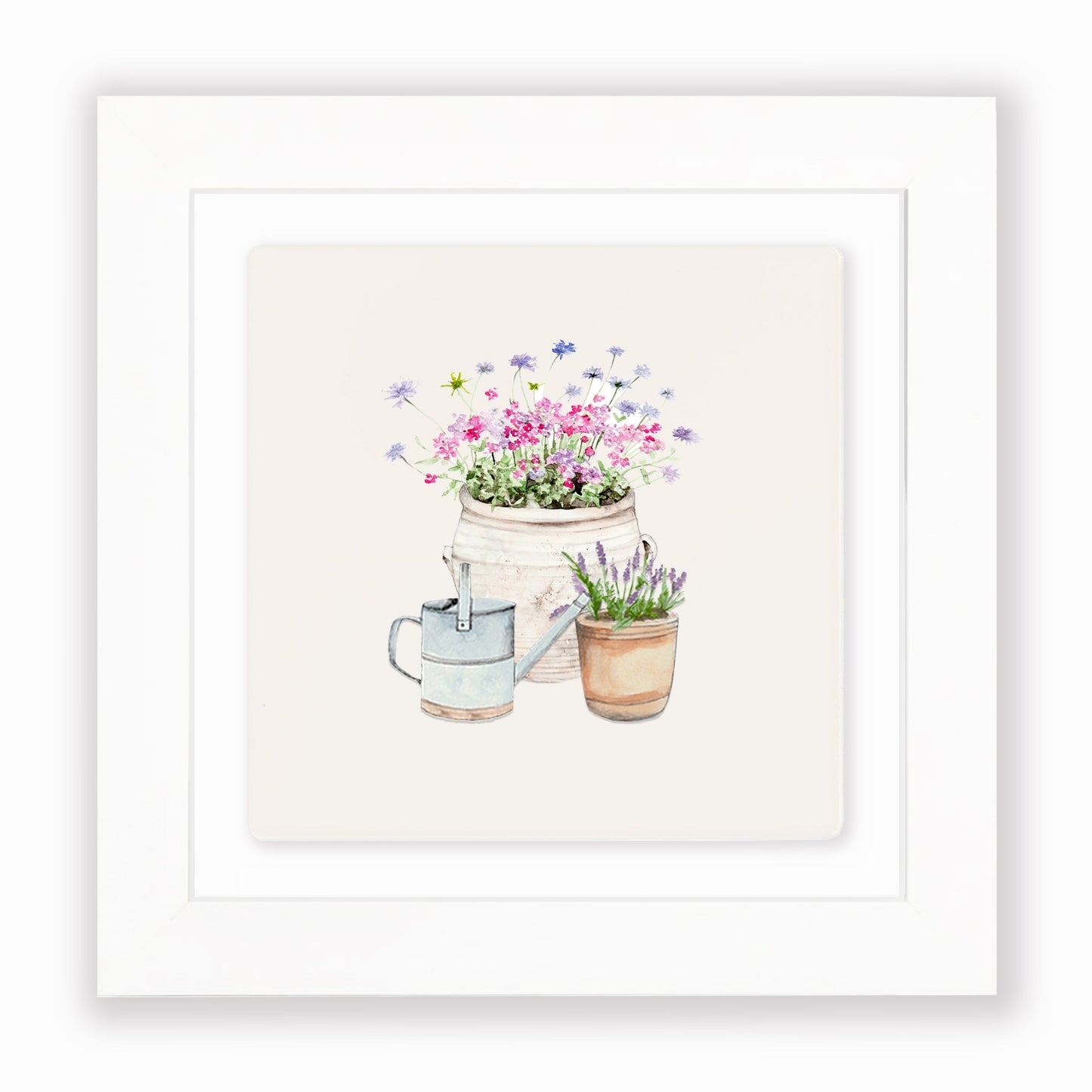 Hand Finished Ceramic Framed Tile Print - Flower Pots Design - Home Decor - Gifts for Her