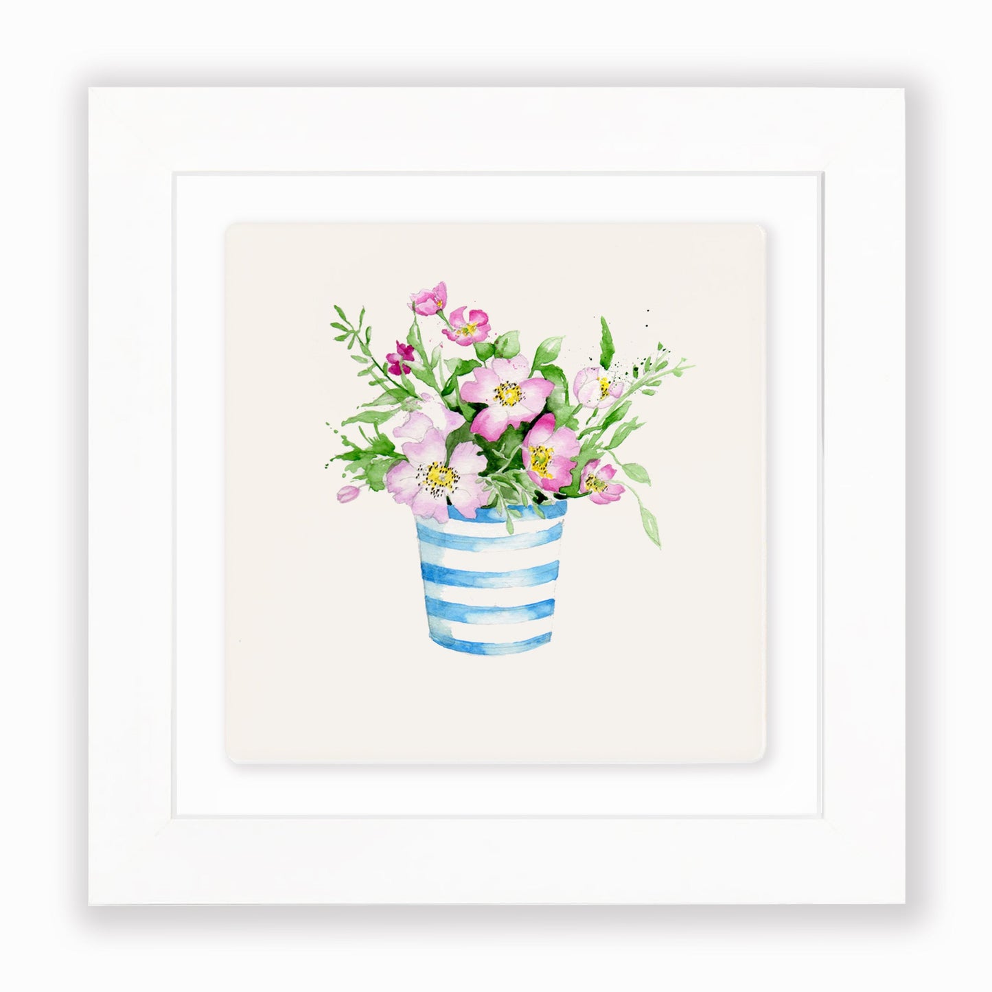 Hand Finished Ceramic Framed Tile Print - Stripy Pot Design - Home Decor - Gifts for Her
