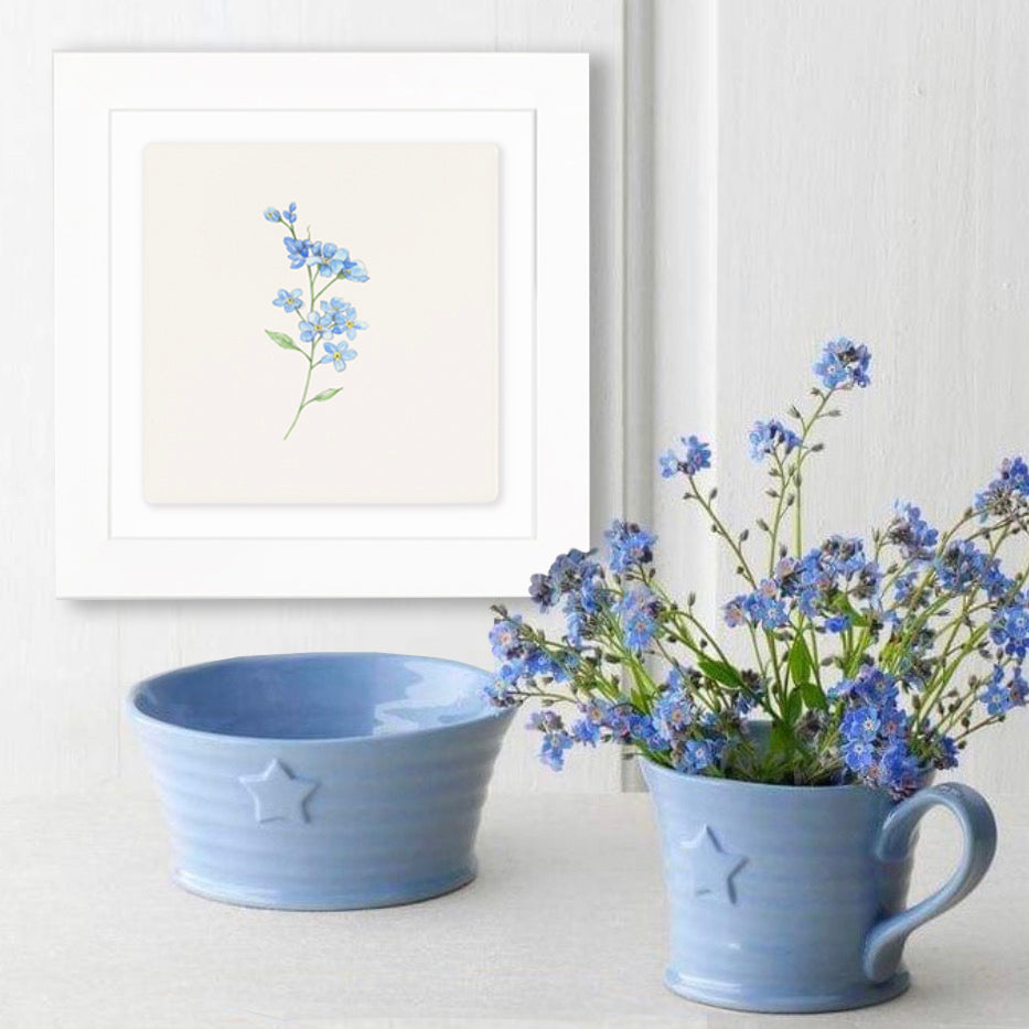 Hand Finished Ceramic Framed Tile Print - Forget Me Not Design - Home Decor - Gifts for Her